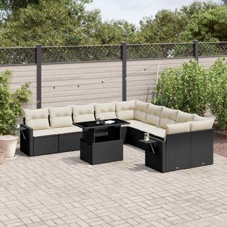 vidaXL Set De Sof&aacute;s De Jard&iacute;n 11 Pzas Y Cojines Rat&aacute;n Sint&eacute;tico Negro Vidaxl