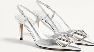 Valentino Garavani Décolleté Slingback Vlogo Signature In Nappa Laminata 80Mm Donna SILVER 34.5