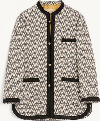 Valentino Giacca Valentino In Lana Boucl&egrave; Con Motivo Jacquard Toute La V Uomo NAVY/BEIGE 44