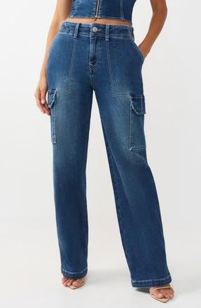 True Religion Cargo Straight Leg Jeans in Medium Blaze Wash at Nordstrom Rack, Size 25
