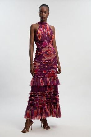Karen Millen Floral Tulle Maxi Dress in Purple at Nordstrom, Size 12