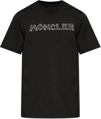 Moncler T-shirt van katoen met geborduurd logo - Heren - T-shirts - Zwart - XL - Katoen - Tops