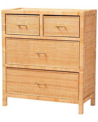 Baxton Studio Vaere Modern Bohemian Rattan & Mahogany Storage Cabinet