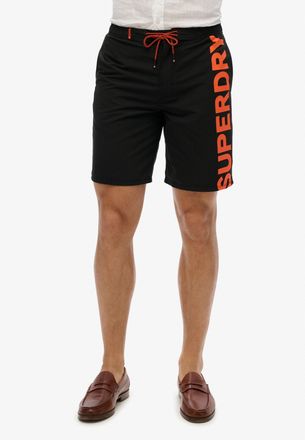 Superdry Badeshorts SUPERDRY CLASSIC 19 LOGO BOARDSHORT, Herren, Gr. M, N-Gr, schwarz, Polyester, bedruckt, Badehosen Badeshorts