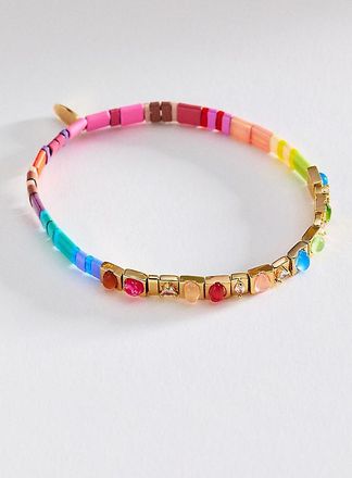 Anthropologie Colorful Beaded Chicklet Stretch Bracelet