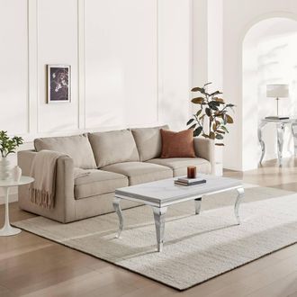 Furniturebox Skye Rectangular White Marble Glass & Metal Coffee Table