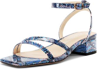 Castamere Womens Low Chunky Block Heel Square Toe Ankle Strap Sandals Dress Wedding Party Shoes 3.5 CM Heels Blue Multicolor 3.5 UK