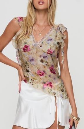 Princess Polly Lucatsa Ruffle Lace Sleeveless Top in Beige at Nordstrom Rack, Size 4