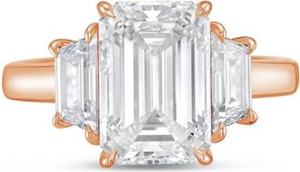 Diana M. Jewels 18kt rose gold lab grown 6ct emerald diamond ring with trapezoids on the sides