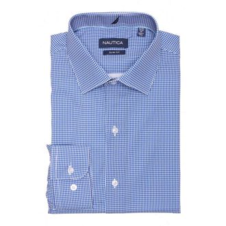 Nautica Slim Fit Check Dress Shirt in Dark Blue at Nordstrom Rack, Size 15.5 - 32/33