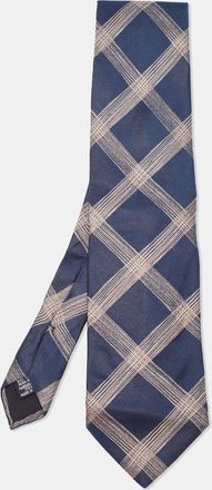 HUGO BOSS Boss By Hugo Boss Navy Blue Checked Silk Satin Tie
