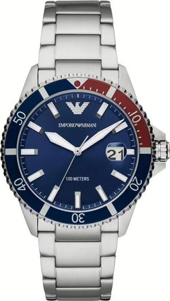 Emporio Armani Blauw Wijzerplaat Stalen Horloge - Heren - Horloges - Grijs - ONE Size - Accessoires