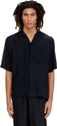 Diesel Linen-blend shirt with short sleeves - Shirts - Man - Black
