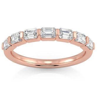 Pompeii3 1 Ct Emerald Cut Diamond East To West Wedding Stackable Ring 14k Gold Lab Grown