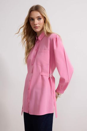 Trendyol Modest Dames Roze Effen Lang Regular fit Modest Overhemden