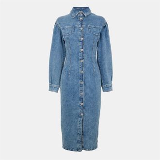 HUGO BOSS Hugo Womens Gesina Long Sleeve Midi Shirt Dress in Bright Blue - Size 8 UK