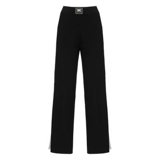 Elisabetta Franchi Wide Trousers, female, Black, Size: XS Button Stripe Trousers
