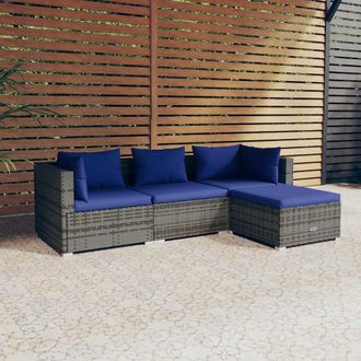 vidaXL Set De Sof&aacute;s De Jard&iacute;n 4 Piezas Y Cojines Rat&aacute;n Sint&eacute;tico Gris Vidaxl