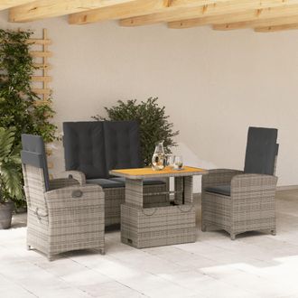 vidaXL Juego De Comedor De Jard&iacute;n 4 Piezas Con Cojines Rat&aacute;n Pe Gris Vidaxl