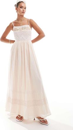 Asos Vestito lungo rosa antico con ricami e finiture in pizzo