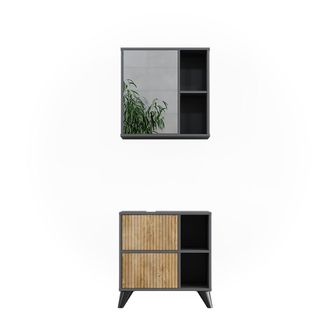 Vicco Conjunto De Muebles De Ba&ntilde;o Leano, Antracita/roble De Monta&ntilde;a, 2 Partes