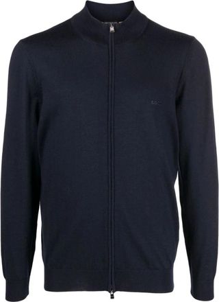 HUGO BOSS Blauw Cardigan met Rits - Heren - Vesten - Blauw - S - Katoen - Truien & Vesten