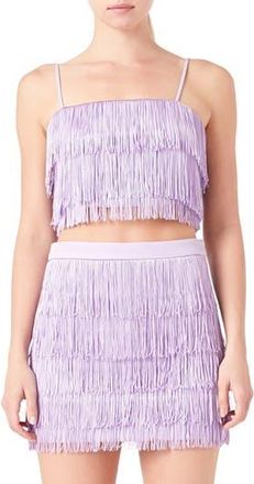 endless rose Tiered Fringe Crop Top in Lilac at Nordstrom Rack, Size X-Small