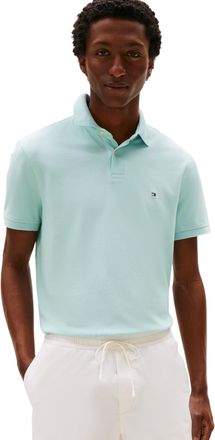 Tommy Hilfiger Mens Short Sleeve Regular Fit Polo Shirt with Button Placket, Turquoise (Cool Sky), XL