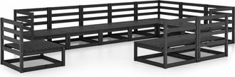 vidaXL Vidaxl - 10 Piece Garden Lounge Set Black Solid Pinewood