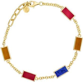 Jan Leslie Multi Gemstone Five Station Dash Rectangle Bracelet In Sterling With 18K Gold Overlay at Nordstrom