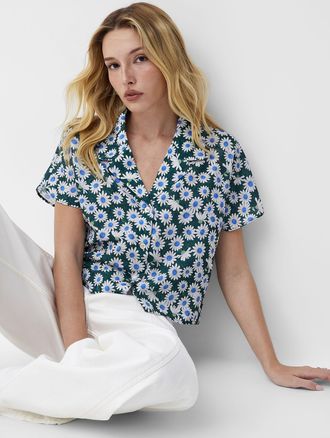 Icone Womens Notched collar boxy-fit blouse