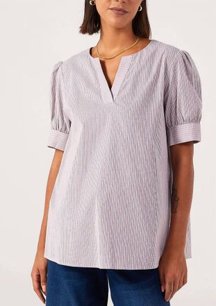 Frame Denim The V-Neck Popover Top In Steel Blue Multi