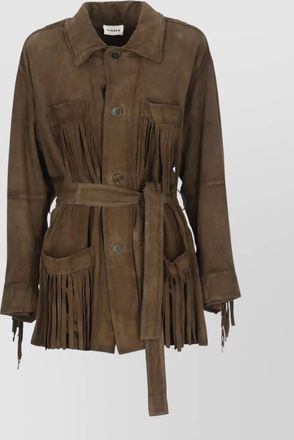 Parosh suede fringed belted jacket