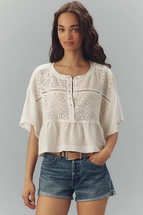 Pilcro Boxy Crochet Babydoll Blouse