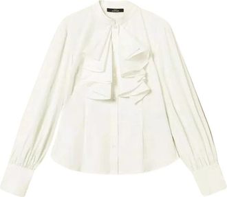 Twinset Poplin Blouse met Afneembare Ruche - Dames - Blouses - Wit - M - Katoen - Overhemden