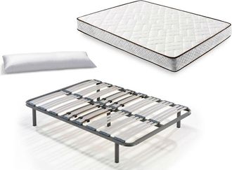 HOGAR 24 Cama Completa - Colch&oacute;n Flexitex Con Tejido 3d Y Aloe Vera, Altura 18 Cm + Somier Multil&aacute;minas Con Patas De 32 Cm + Almohada De Fibra, 135x180 Cm