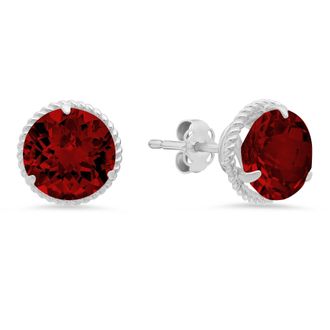 MAX + STONE 14k White Gold Roped Halo Round-Cut Gemstone Stud Earrings (8mm)