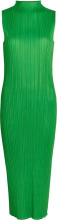 Pleats Please Issey Miyake Pleated High-neck Woven Midi Dress - Green - 5