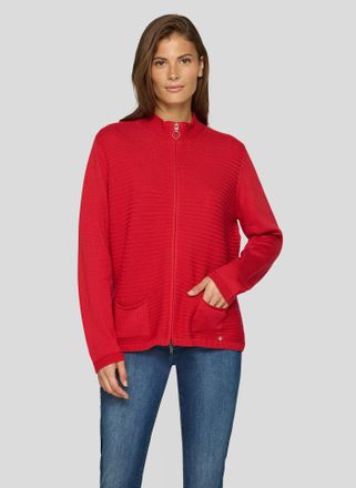 Rabe Strickjacke RABE, Damen, Gr. 38, mohn, Obermaterial: 50% Baumwolle, 50% Polyacryl, unifarben, Strickjacken Strickjacke, mit Reissverschluss und Stehkr