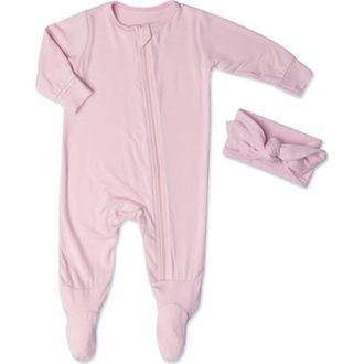 Everly Grey Jersey Long Sleeve Footie & Head Wrap Set in Blush at Nordstrom, Size 6-9M