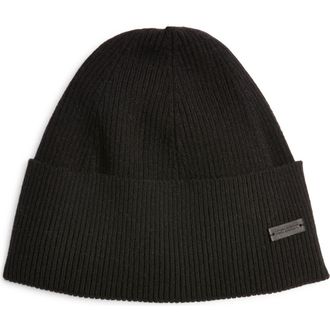 Saint Laurent Classic Cashmere Rib Logo Beanie in Black at Nordstrom, Size Small