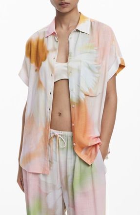 Desigual Abstract Print Short Sleeve Button-Up Shirt in White at Nordstrom, Size X-Large
