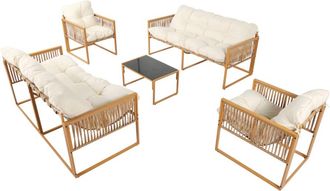 Concept Usine Conjunto de muebles de jardin de 8 plazas efecto rat&aacute;n con cojines bla