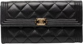 Chanel Pre-owned Wallets, female, Black, Size: ONE SIZE Pre-owned The Boy Long Wallet
