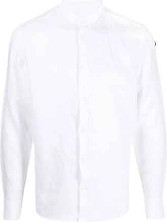 low brand Kraagloze Linnen Blouse - Heren - Zakelijke Overhemden - Wit - 2XL - Linnen - Overhemden
