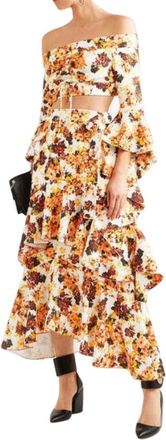 Ellery Orange Floral Print Ruffled Midi Skirt Size XXS