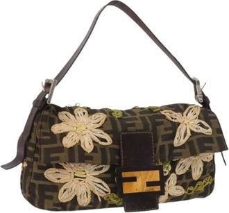 Fendi Pre-owned Shoulder Bags, female, Brown, Size: ONE SIZE Pre-owned Vintage Zucca Canvas Hand Bag