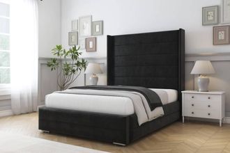 Comfort Beds Milano Plush Bed Frame With Mattress-50 Upholstered Wingback in Black | Size: Small Double
