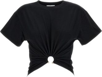 Paco Rabanne Cropped Black Top with Metal Piercing Detail