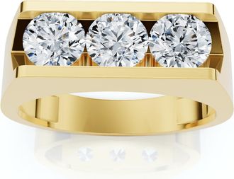 Pompeii3 1 1/2ct Diamond Three Stone Mens Wedding 3 Round Jewelry Ring 10k Yellow Gold